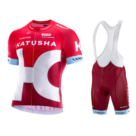 2016 Maillot Katusha Tirantes Mangas Cortas Blanco Y Rojo